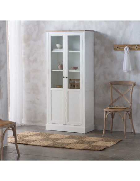 Vitrine blanche 2 portes vitrées effet bois 81x40x180 cm Votin  - 2