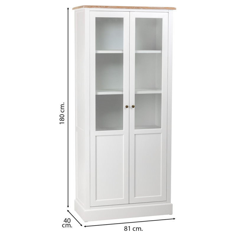 Vitrine blanche 2 portes vitrées effet bois 81x40x180 cm Votin  - 8