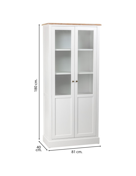 Vitrine blanche 2 portes vitrées effet bois 81x40x180 cm Votin  - 8