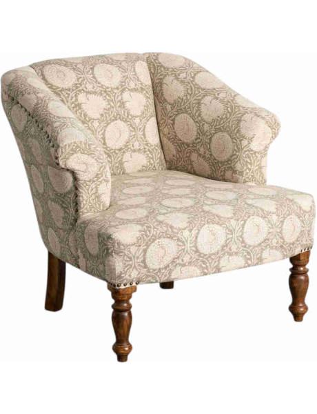 Fauteuil fleuri beige en tissu et manguier 80x80x77,5 cm Lusua Ixia - 1