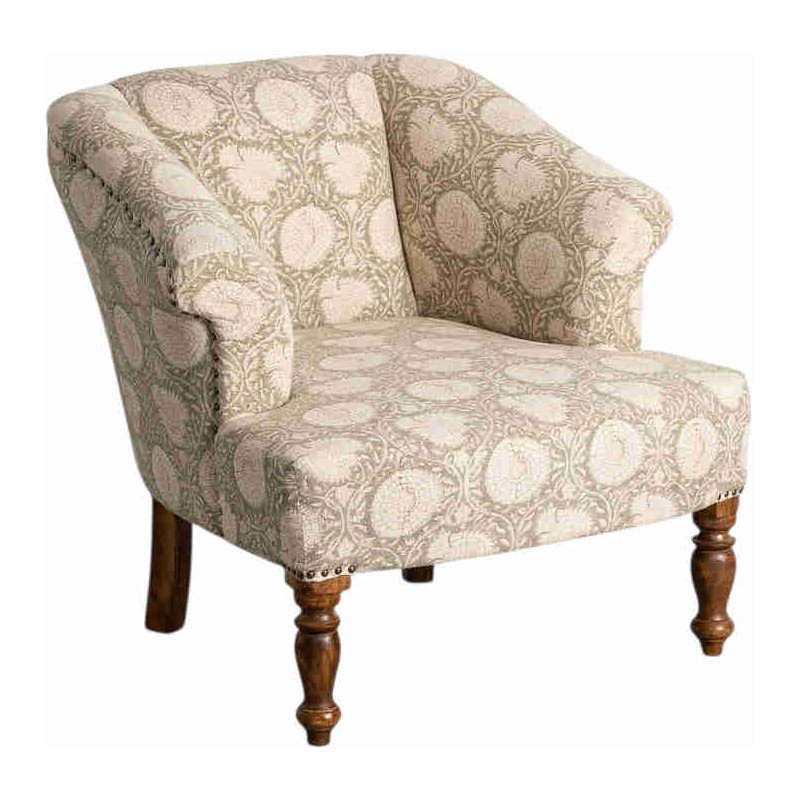 Fauteuil fleuri beige en tissu et manguier 80x80x77,5 cm Lusua Ixia - 1