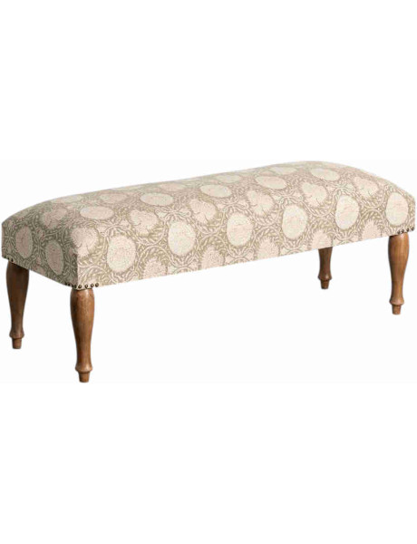 Banc bout de lit fleuri beige en tissu et manguier 115 cm Lusua Ixia - 1