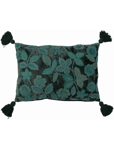 Coussin rectangulaire floral vert forêt et turquoise en viscose 50x35 cm Knerm J-Line - 1