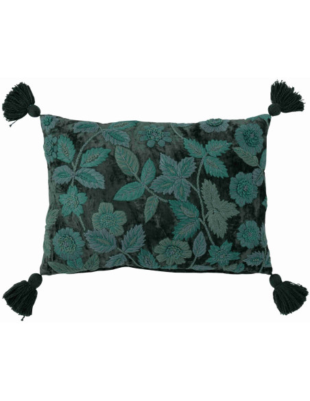 Coussin rectangulaire floral vert forêt et turquoise en viscose 50x35 cm Knerm J-Line - 1