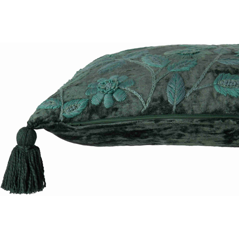 Coussin rectangulaire floral vert forêt et turquoise en viscose 50x35 cm Knerm J-Line - 4