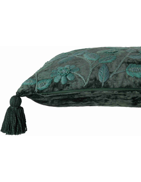 Coussin rectangulaire floral vert forêt et turquoise en viscose 50x35 cm Knerm J-Line - 4