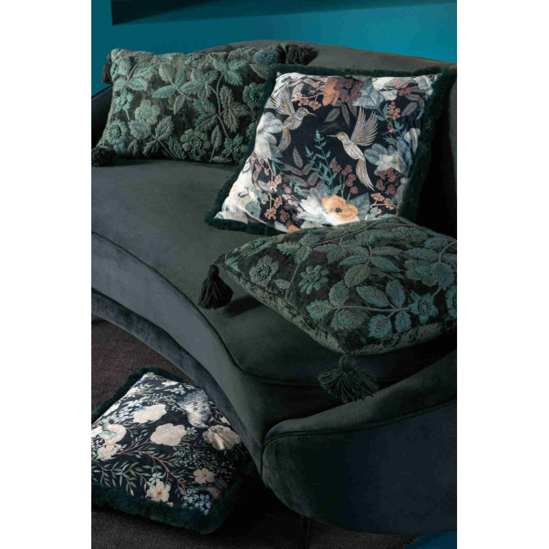 Coussin rectangulaire floral vert forêt et turquoise en viscose 50x35 cm Knerm J-Line - 2