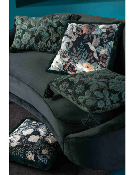 Coussin rectangulaire floral vert forêt et turquoise en viscose 50x35 cm Knerm J-Line - 2