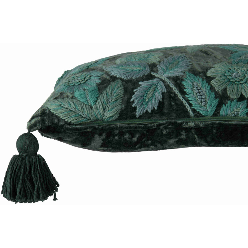 Coussin carré fleuri vert forêt et turquoise en viscose 45x45 cm Knerm J-Line - 3