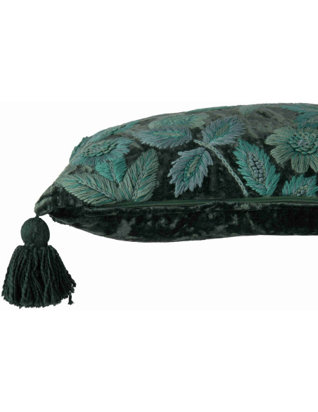 Coussin carré fleuri vert forêt et turquoise en viscose 45x45 cm Knerm J-Line - 3