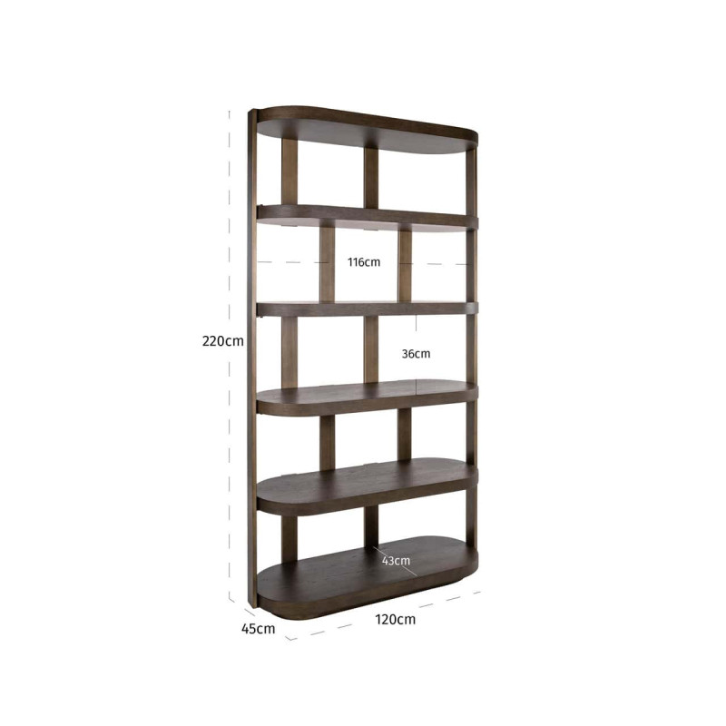 Bibliothèque ouverte design 6 niveaux chêne brun et métal 120x45x220 cm Ellington Richmond Interiors - 8