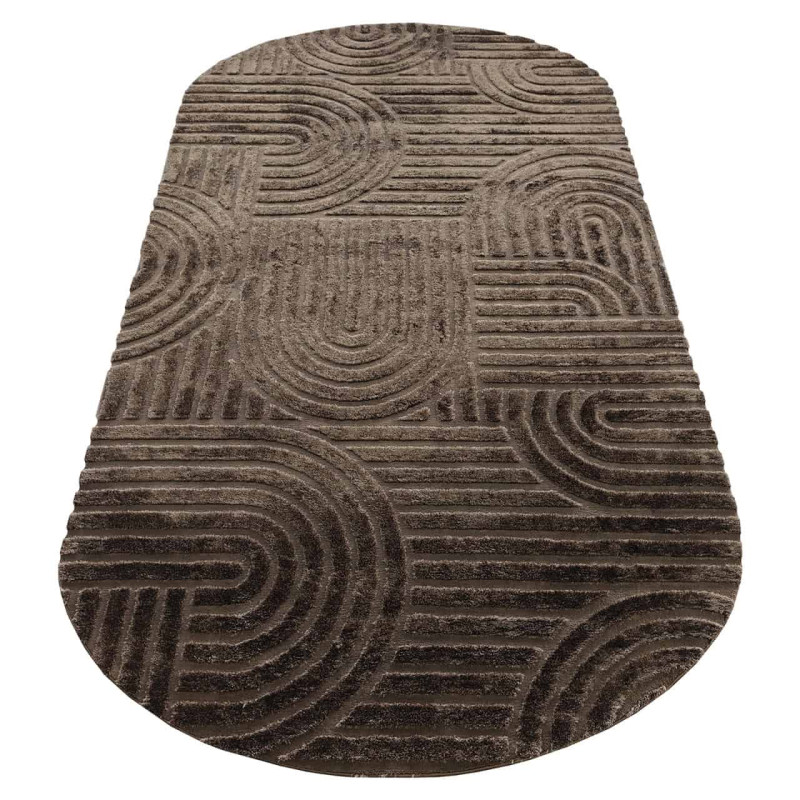 Tapis ovale marron chocolat à relief géométrique 200x350 cm Liff Richmond Interiors - 2