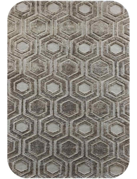 Tapis géométrique hexagonal marron taupe en polyester 200x290 cm Odin  - 1