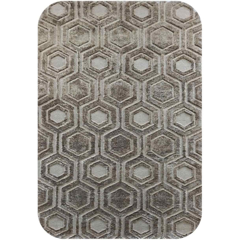 Tapis géométrique hexagonal marron taupe en polyester 200x290 cm Odin  - 1