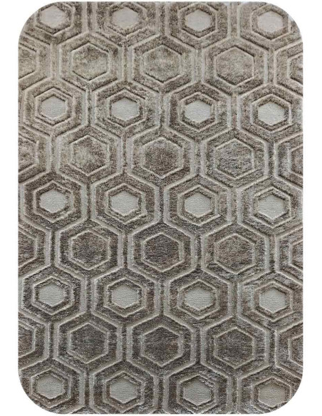 Tapis géométrique hexagonal marron taupe en polyester 200x290 cm Odin  - 1