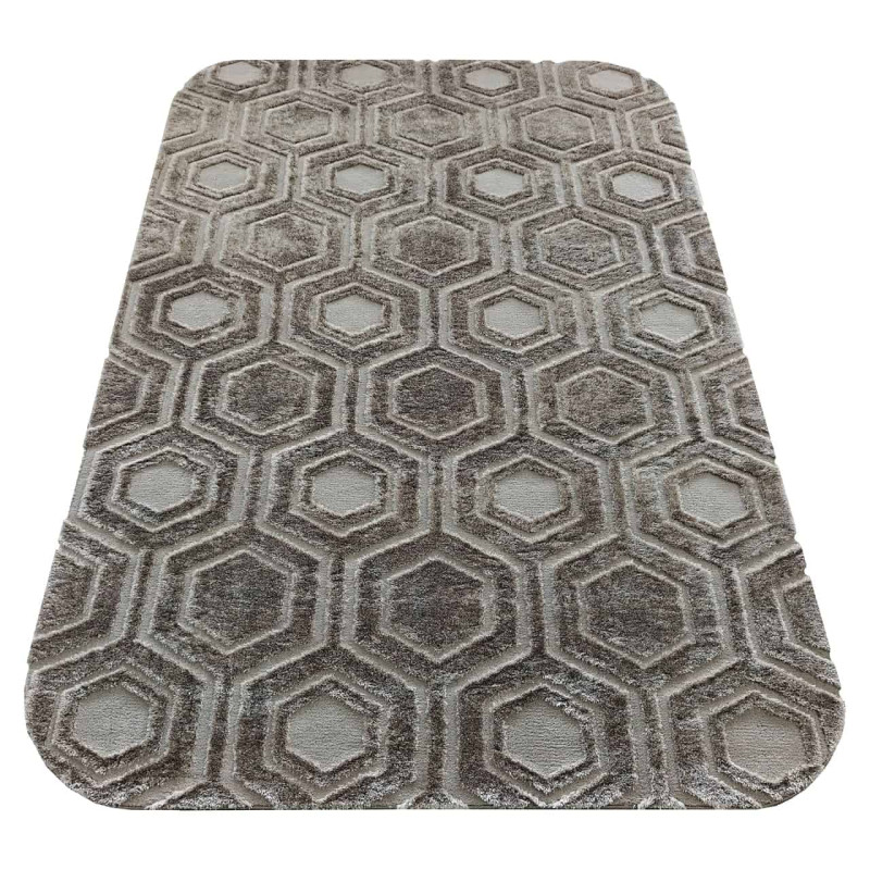 Tapis géométrique hexagonal marron taupe en polyester 200x290 cm Odin  - 2