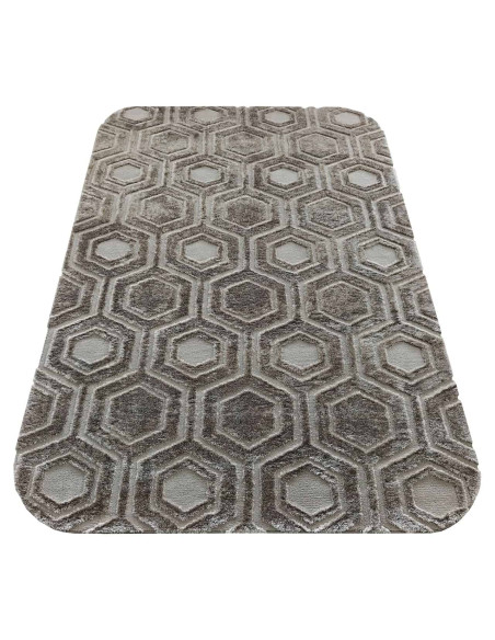 Tapis géométrique hexagonal marron taupe en polyester 200x290 cm Odin  - 2