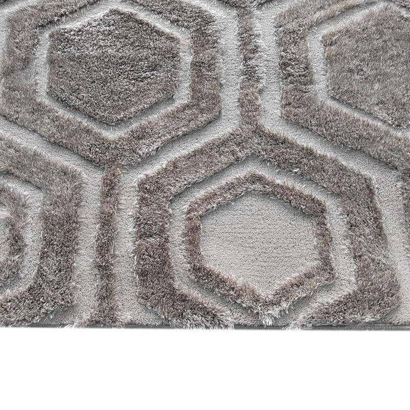 Tapis géométrique hexagonal marron taupe en polyester 200x290 cm Odin  - 3