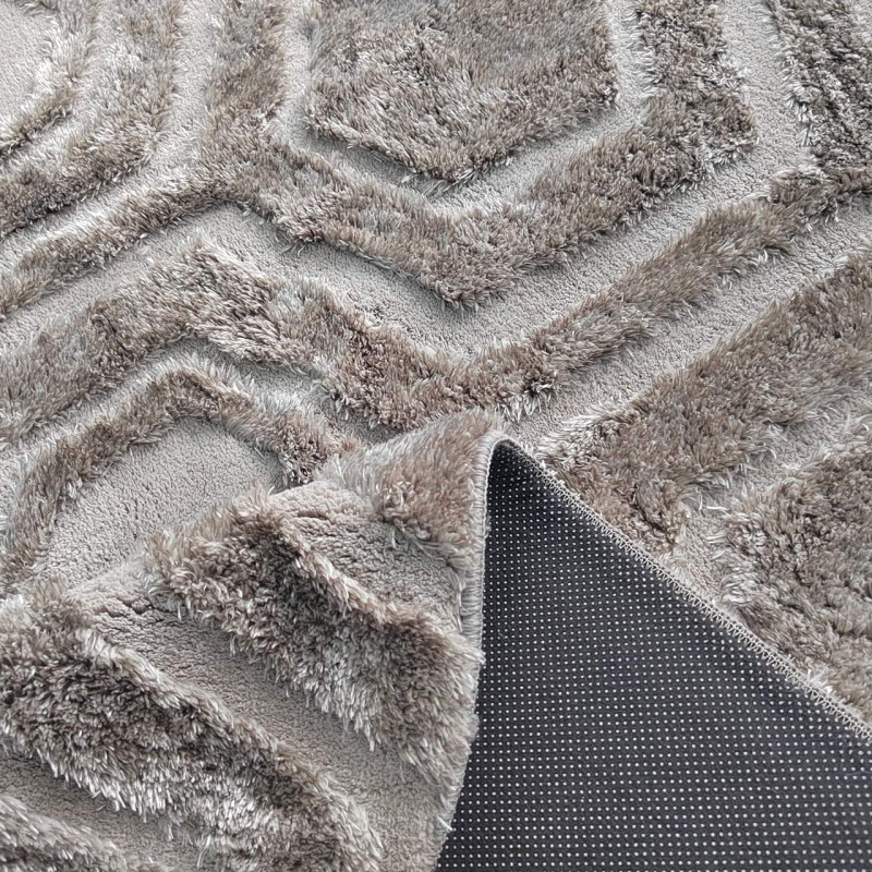 Tapis géométrique hexagonal marron taupe en polyester 200x290 cm Odin  - 4