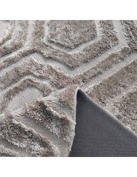 Tapis géométrique hexagonal marron taupe en polyester 200x290 cm Odin  - 4