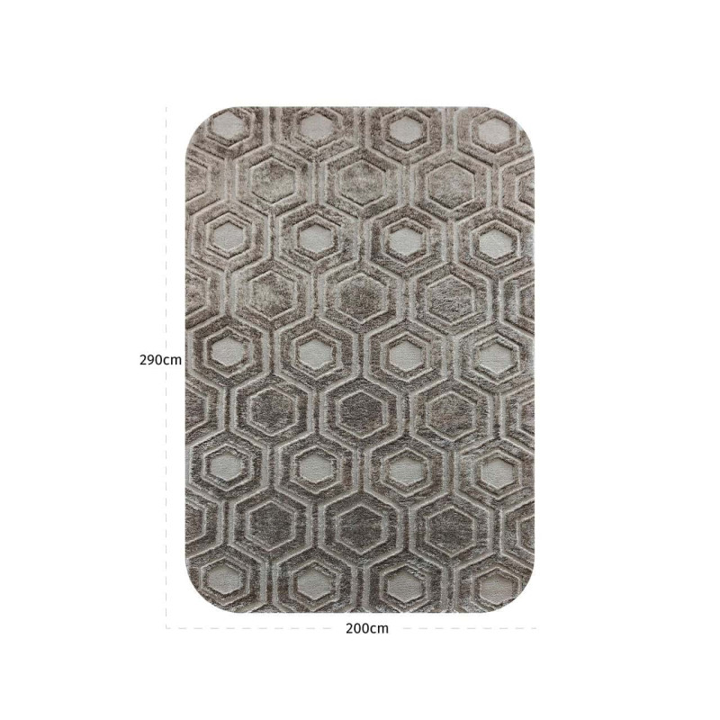 Tapis géométrique hexagonal marron taupe en polyester 200x290 cm Odin  - 5