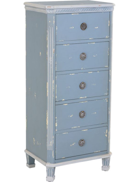 Chiffonnier 5 tiroirs bleu ciel patiné en sapin 50x35x110 cm Dazua  - 1