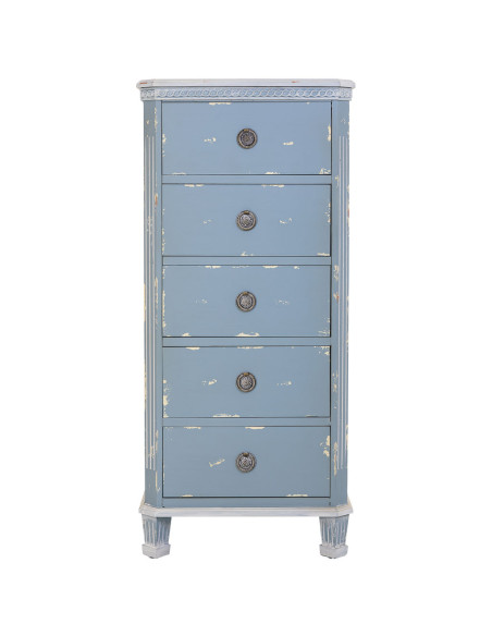 Chiffonnier 5 tiroirs bleu ciel patiné en sapin 50x35x110 cm Dazua  - 2