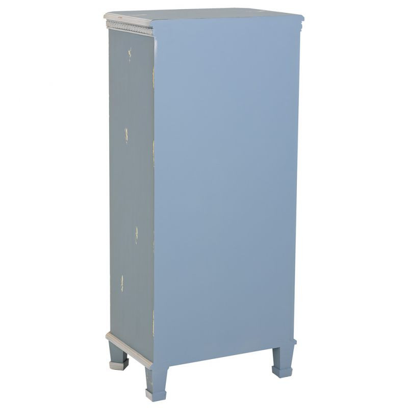 Chiffonnier 5 tiroirs bleu ciel patiné en sapin 50x35x110 cm Dazua  - 4