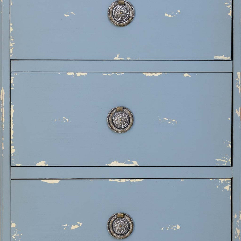 Chiffonnier 5 tiroirs bleu ciel patiné en sapin 50x35x110 cm Dazua  - 6