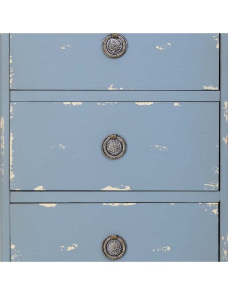 Chiffonnier 5 tiroirs bleu ciel patiné en sapin 50x35x110 cm Dazua  - 6