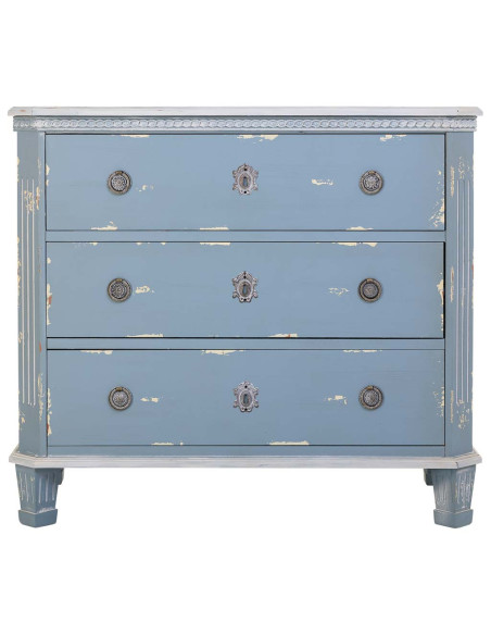 Commode 3 tiroirs bleu patiné en sapin 92x46x81 cm Dazua  - 2