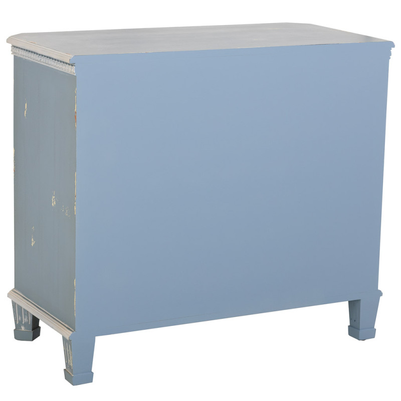 Commode 3 tiroirs bleu patiné en sapin 92x46x81 cm Dazua  - 4