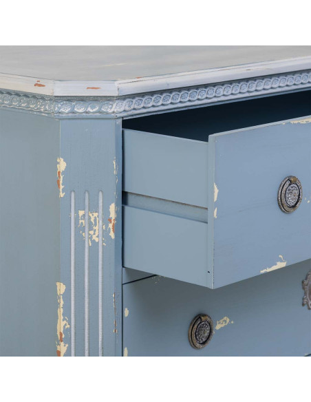 Commode 3 tiroirs bleu patiné en sapin 92x46x81 cm Dazua  - 5