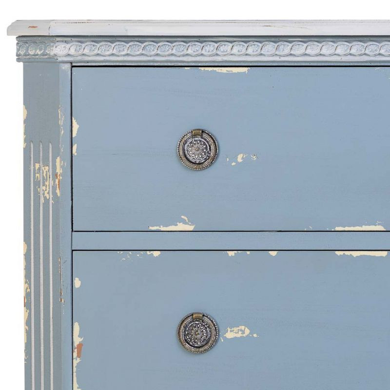Commode 3 tiroirs bleu patiné en sapin 92x46x81 cm Dazua  - 6