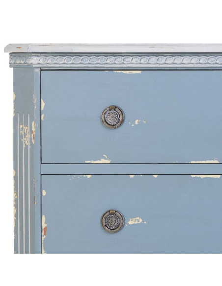 Commode 3 tiroirs bleu patiné en sapin 92x46x81 cm Dazua  - 6