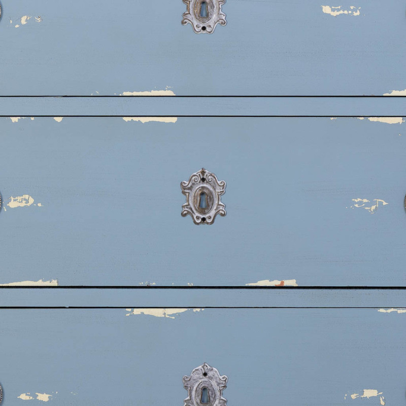 Commode 3 tiroirs bleu patiné en sapin 92x46x81 cm Dazua  - 7