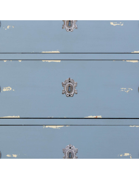 Commode 3 tiroirs bleu patiné en sapin 92x46x81 cm Dazua  - 7