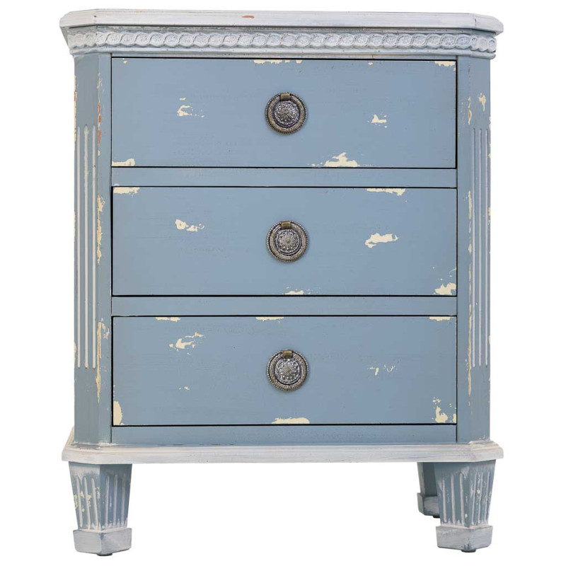 Table de chevet 3 tiroirs en sapin bleu patiné 50x35x60 cm Dazua  - 2