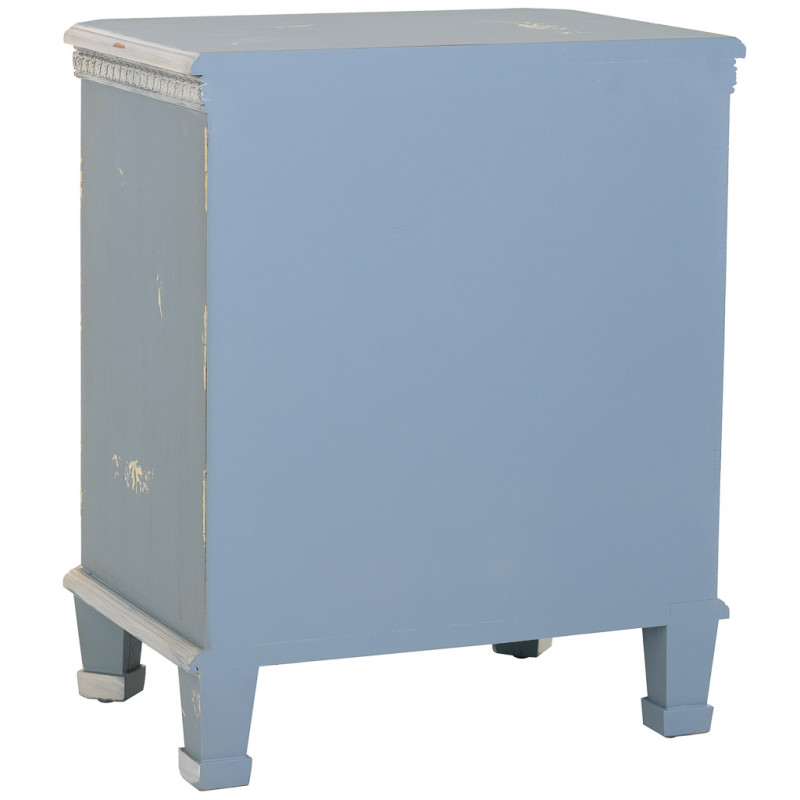 Table de chevet 3 tiroirs en sapin bleu patiné 50x35x60 cm Dazua  - 4