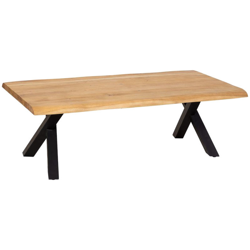 Table basse industrielle acacia massif doré et métal noir 140 cm Fameo  - 1