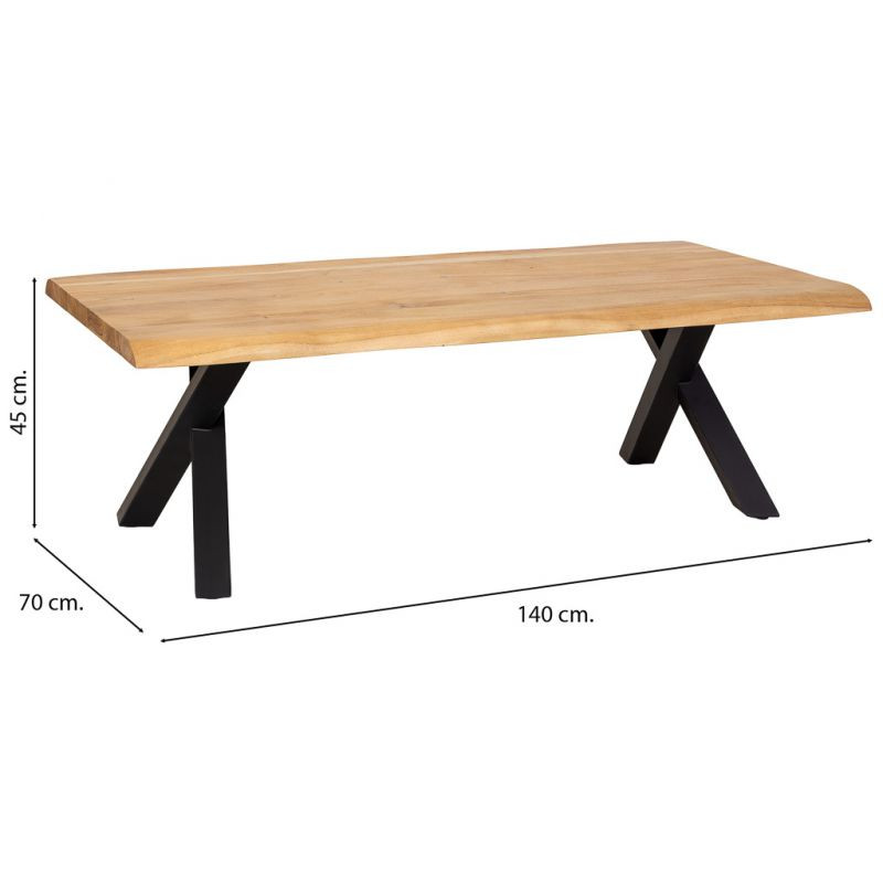 Table basse industrielle acacia massif doré et métal noir 140 cm Fameo  - 7