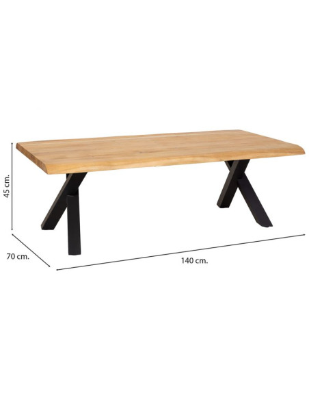 Table basse industrielle acacia massif doré et métal noir 140 cm Fameo  - 7