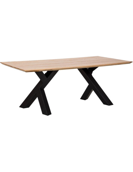 Table à manger industrielle bois naturel et métal noir 200 cm Fameo  - 1