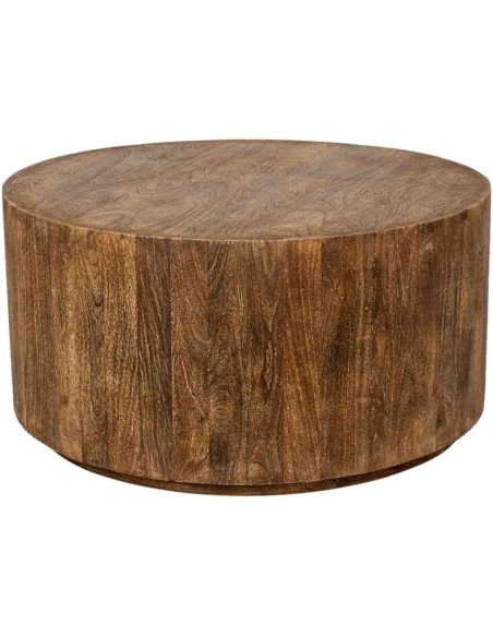 Table basse ronde en manguier massif brun 95 cm Benae  - 1