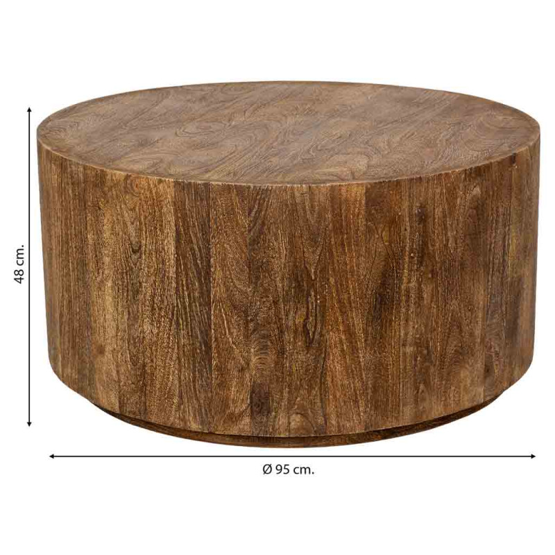 Table basse ronde en manguier massif brun 95 cm Benae  - 7