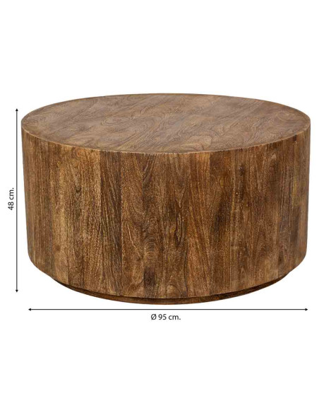 Table basse ronde en manguier massif brun 95 cm Benae  - 7