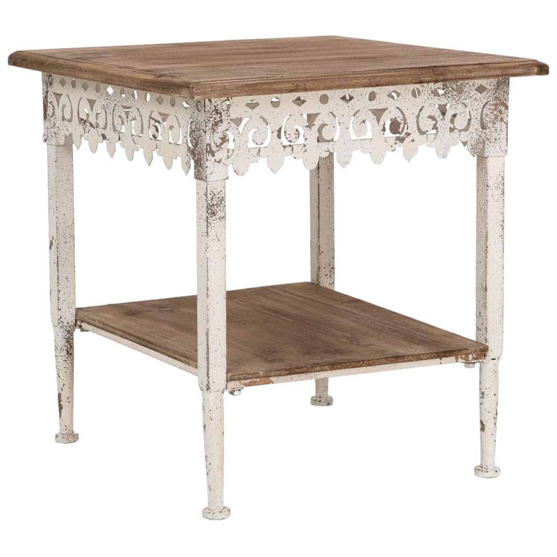 Bout de canapé carré bois brun et métal patiné 50x50x53 cm Palae  - 1