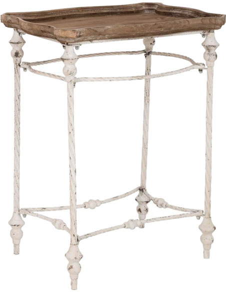 Table d'appoint haute bois brun et fer patiné 65x45x83 cm Mevaa  - 1