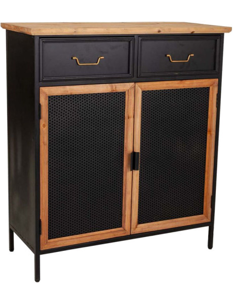 Meuble d'entrée industriel bois et métal noir 80x34x90 cm Tizoa  - 1