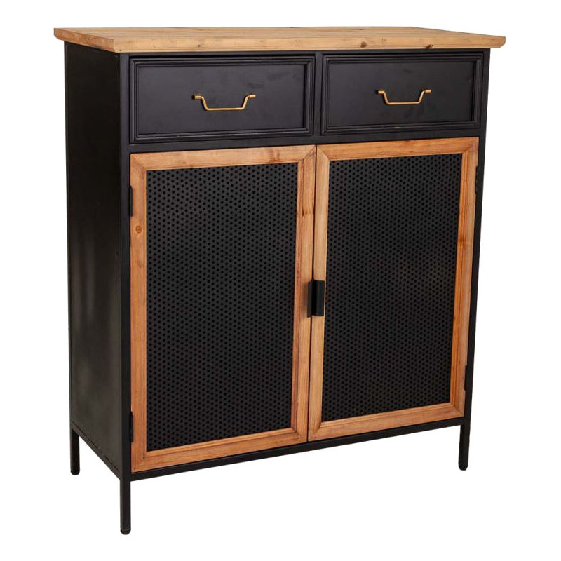 Meuble d'entrée industriel bois et métal noir 80x34x90 cm Tizoa  - 1